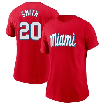 Women's Miami Marlins Burch Smith ＃20 City Connect Name & Number T-Shirt - Red