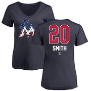 Women's Miami Marlins Burch Smith ＃20 Name and Number Banner Wave V-Neck T-Shirt - Navy