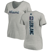 Women's Miami Marlins Charles Leblanc ＃83 Backer Slim Fit T-Shirt Ash