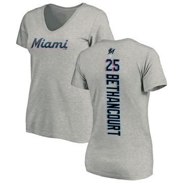 Women's Miami Marlins Christian Bethancourt ＃25 Backer Slim Fit T-Shirt Ash