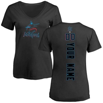 Women's Miami Marlins Custom ＃00 Backer Slim Fit T-Shirt - Black