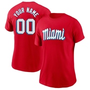 Women's Miami Marlins Custom ＃00 City Connect Name & Number T-Shirt - Red