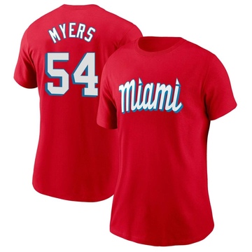 Women's Miami Marlins Dane Myers ＃54 City Connect Name & Number T-Shirt - Red