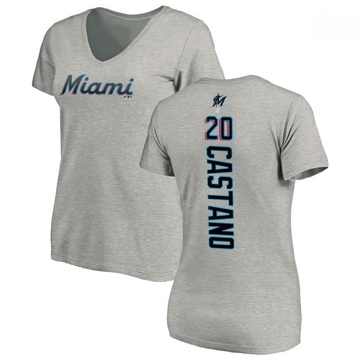 Women's Miami Marlins Daniel Castano ＃20 Backer Slim Fit T-Shirt Ash