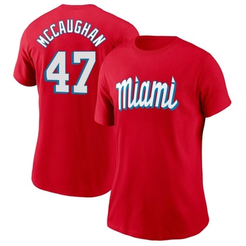 Women's Miami Marlins Darren McCaughan ＃47 City Connect Name & Number T-Shirt - Red