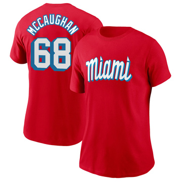 Women's Miami Marlins Darren McCaughan ＃68 City Connect Name & Number T-Shirt - Red