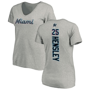 Women's Miami Marlins David Hensley ＃25 Backer Slim Fit T-Shirt Ash