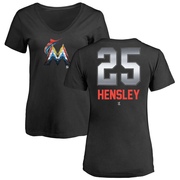 Women's Miami Marlins David Hensley ＃25 Midnight Mascot V-Neck T-Shirt - Black