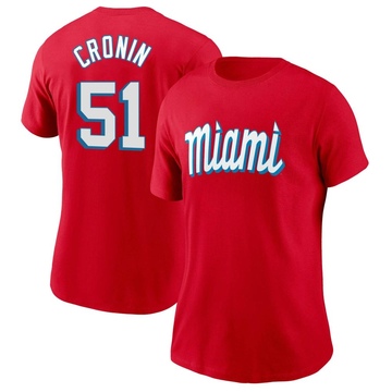 Women's Miami Marlins Declan Cronin ＃51 City Connect Name & Number T-Shirt - Red