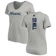 Women's Miami Marlins Derek Hill ＃58 Backer Slim Fit T-Shirt Ash