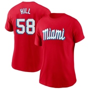 Women's Miami Marlins Derek Hill ＃58 City Connect Name & Number T-Shirt - Red