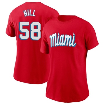 Women's Miami Marlins Derek Hill ＃58 City Connect Name & Number T-Shirt - Red