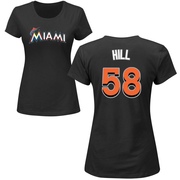 Women's Miami Marlins Derek Hill ＃58 Roster Name & Number T-Shirt - Black