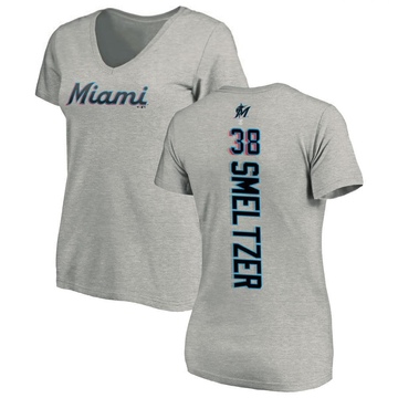 Women's Miami Marlins Devin Smeltzer ＃38 Backer Slim Fit T-Shirt Ash