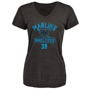 Women's Miami Marlins Devin Smeltzer ＃38 Base Runner T-Shirt - Black