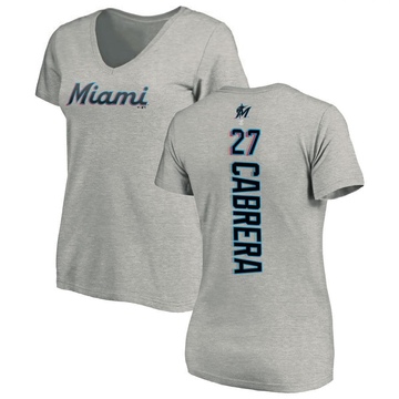 Women's Miami Marlins Edward Cabrera ＃27 Backer Slim Fit T-Shirt Ash