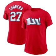 Women's Miami Marlins Edward Cabrera ＃27 City Connect Name & Number T-Shirt - Red