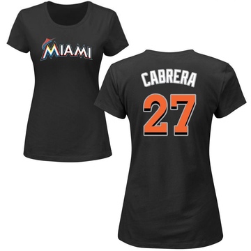 Women's Miami Marlins Edward Cabrera ＃27 Roster Name & Number T-Shirt - Black