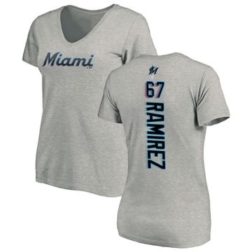 Women's Miami Marlins Emmanuel Ramirez ＃67 Backer Slim Fit T-Shirt Ash