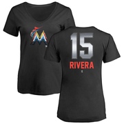 Women's Miami Marlins Emmanuel Rivera ＃15 Midnight Mascot V-Neck T-Shirt - Black