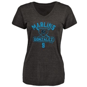 Women's Miami Marlins Erik Gonzalez ＃9 Base Runner T-Shirt - Black