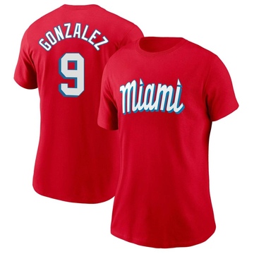 Women's Miami Marlins Erik Gonzalez ＃9 City Connect Name & Number T-Shirt - Red