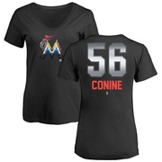 Women's Miami Marlins Griffin Conine ＃56 Midnight Mascot V-Neck T-Shirt - Black