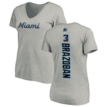 Women's Miami Marlins Huascar Brazoban ＃31 Backer Slim Fit T-Shirt Ash