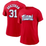 Women's Miami Marlins Huascar Brazoban ＃31 City Connect Name & Number T-Shirt - Red