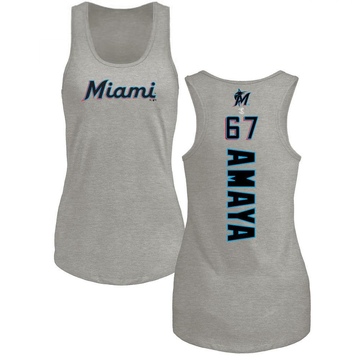 Women's Miami Marlins Jacob Amaya ＃67 Backer Tank Top Ash