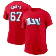 Women's Miami Marlins Jacob Amaya ＃67 City Connect Name & Number T-Shirt - Red