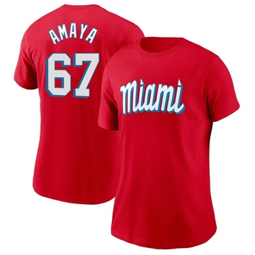 Women's Miami Marlins Jacob Amaya ＃67 City Connect Name & Number T-Shirt - Red