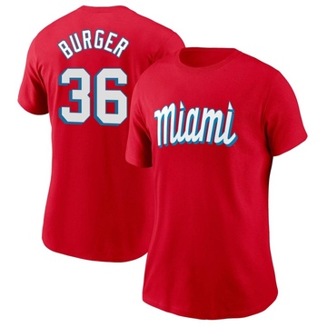 Women's Miami Marlins Jake Burger ＃36 City Connect Name & Number T-Shirt - Red