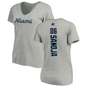 Women's Miami Marlins Javier Sanoja ＃86 Backer Slim Fit T-Shirt Ash