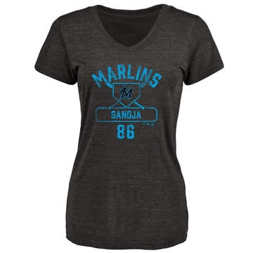 Women's Miami Marlins Javier Sanoja ＃86 Base Runner T-Shirt - Black