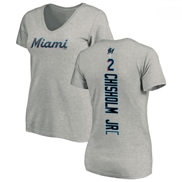 Women's Miami Marlins Jazz Chisholm Jr. ＃2 Backer Slim Fit T-Shirt Ash