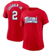 Women's Miami Marlins Jazz Chisholm Jr. ＃2 City Connect Name & Number T-Shirt - Red