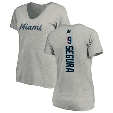 Women's Miami Marlins Jean Segura ＃9 Backer Slim Fit T-Shirt Ash