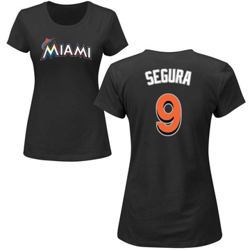 Women's Miami Marlins Jean Segura ＃9 Roster Name & Number T-Shirt - Black