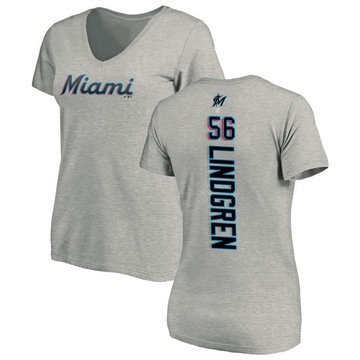 Women's Miami Marlins Jeff Lindgren ＃56 Backer Slim Fit T-Shirt Ash