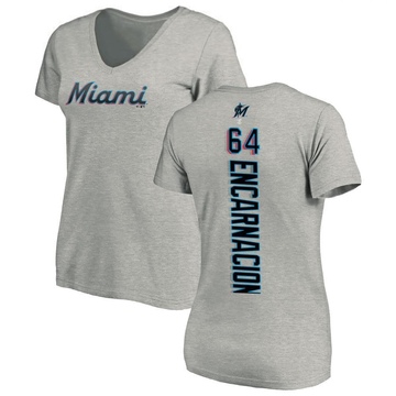 Women's Miami Marlins Jerar Encarnacion ＃64 Backer Slim Fit T-Shirt Ash