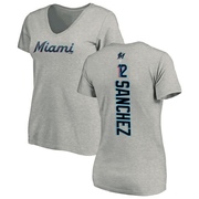 Women's Miami Marlins Jesus Sanchez ＃12 Backer Slim Fit T-Shirt Ash