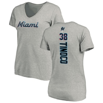 Women's Miami Marlins Jesus Tinoco ＃38 Backer Slim Fit T-Shirt Ash