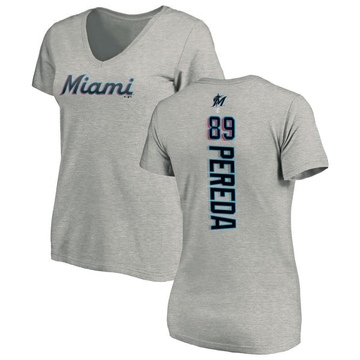 Women's Miami Marlins Jhonny Pereda ＃89 Backer Slim Fit T-Shirt Ash