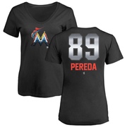 Women's Miami Marlins Jhonny Pereda ＃89 Midnight Mascot V-Neck T-Shirt - Black