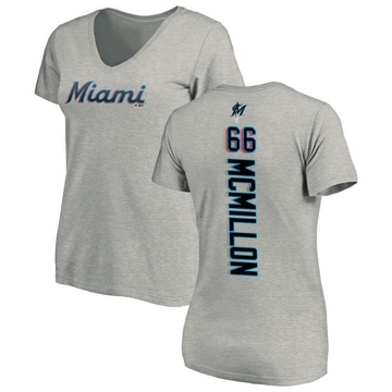 Women's Miami Marlins John McMillon ＃66 Backer Slim Fit T-Shirt Ash