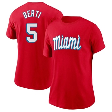 Women's Miami Marlins Jon Berti ＃5 City Connect Name & Number T-Shirt - Red