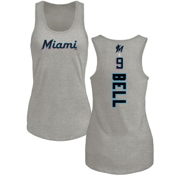 Women's Miami Marlins Josh Bell ＃9 Backer Tank Top Ash