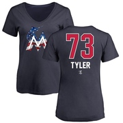 Women's Miami Marlins Kyle Tyler ＃73 Name and Number Banner Wave V-Neck T-Shirt - Navy