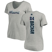 Women's Miami Marlins Lake Bachar ＃84 Backer Slim Fit T-Shirt Ash